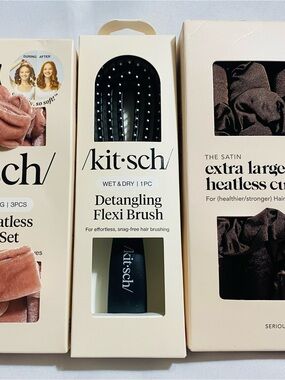 Kitsch BUNDLE Detangling Flexi Brush+Velvet heatless curl set+Extra Lg heatless